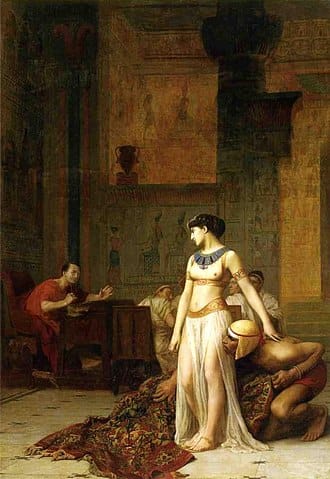 Cleopatra VII presenting herself before Julius Caesar, painting by Jean-Léon Gérôme.