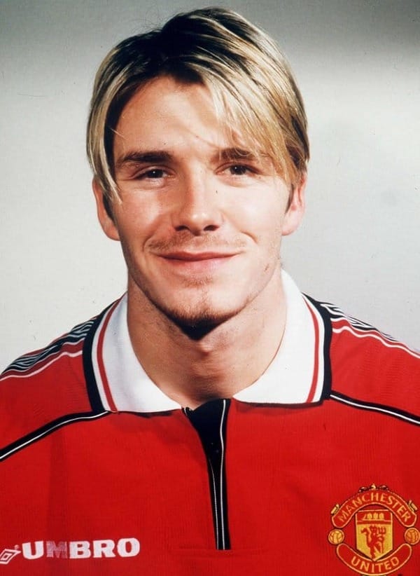 Young David Beckham at Manchester United, early career portrait symbolizing discipline, identity formation, and the Law of Assumption