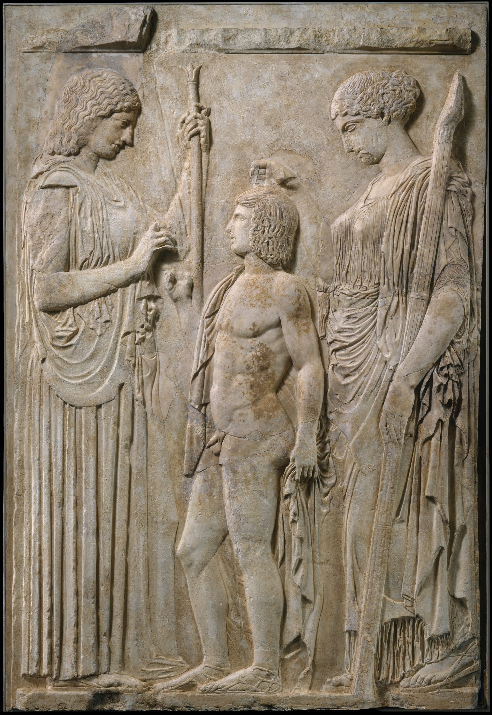Great Eleusinian Relief showing Demeter and Persephone initiating Triptolemus into the Eleusinian Mysteries, symbolizing sacred initiation and transformation of consciousness