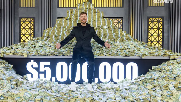 MrBeast (Jimmy Donaldson) standing before five million dollars, illustrating abundance, generosity, and the Law of Assumption in action