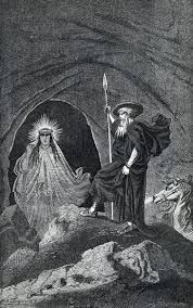 Odin consulting the seeress about fate and Ragnarök in Norse mythology