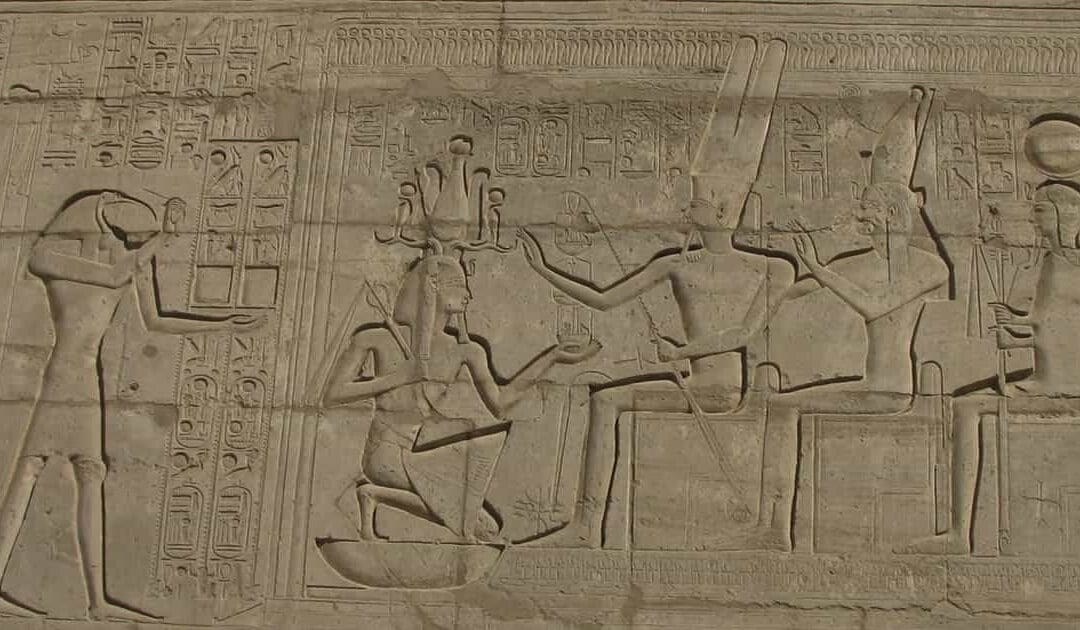 Relief of Pharaoh Ramesses II offering to gods at the Ramesseum temple in Luxor