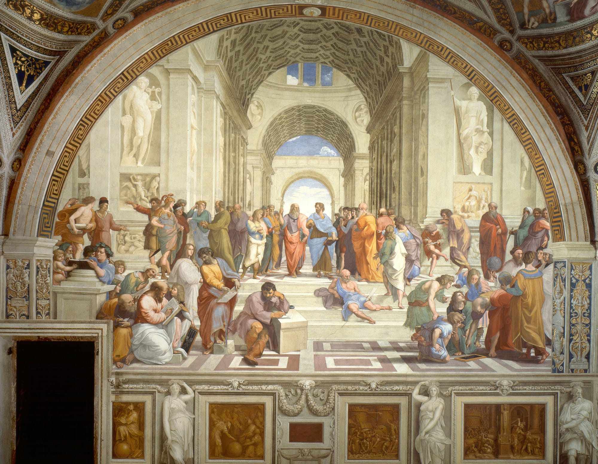The School of Athens by Raphael, depicting classical philosophers gathered in a grand architectural space, symbolizing wisdom, reason, and enduring intellectual authority.