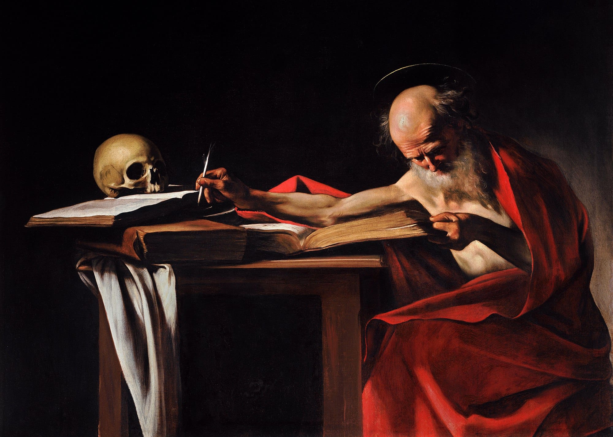 Caravaggio’s Saint Jerome Writing, a museum-held painting depicting solitary study and the disciplined integration of knowledge