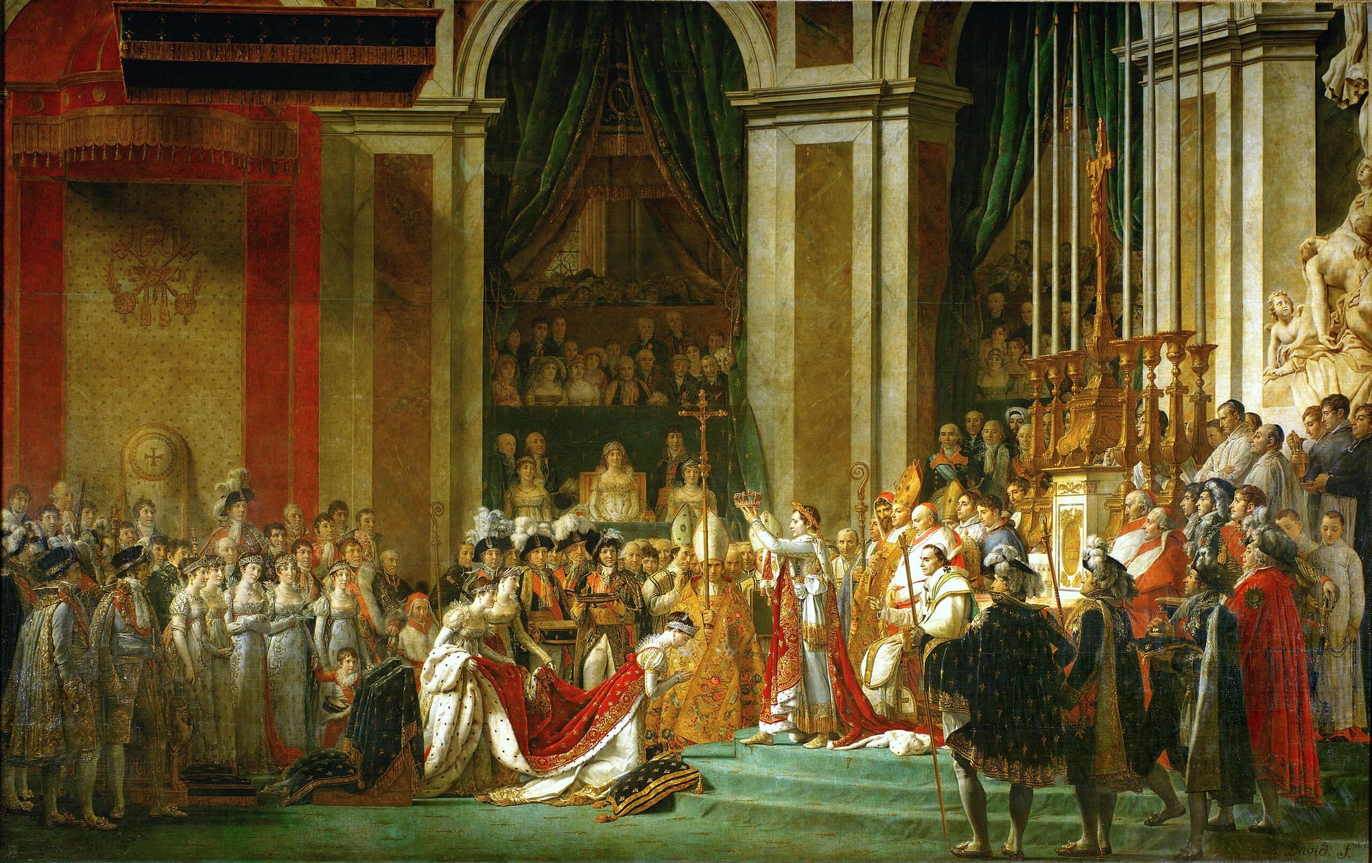 Napoleon crowned as multiple political and religious systems reorient around his assumed identity, illustrating structural synchronicity through centralized authority.