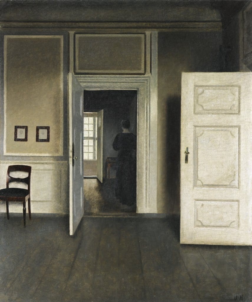 Open doorways and solitary figure in Hammershøi’s “Interior, Strandgade 30,” symbolizing transition and unseen sequencing, Städel Museum