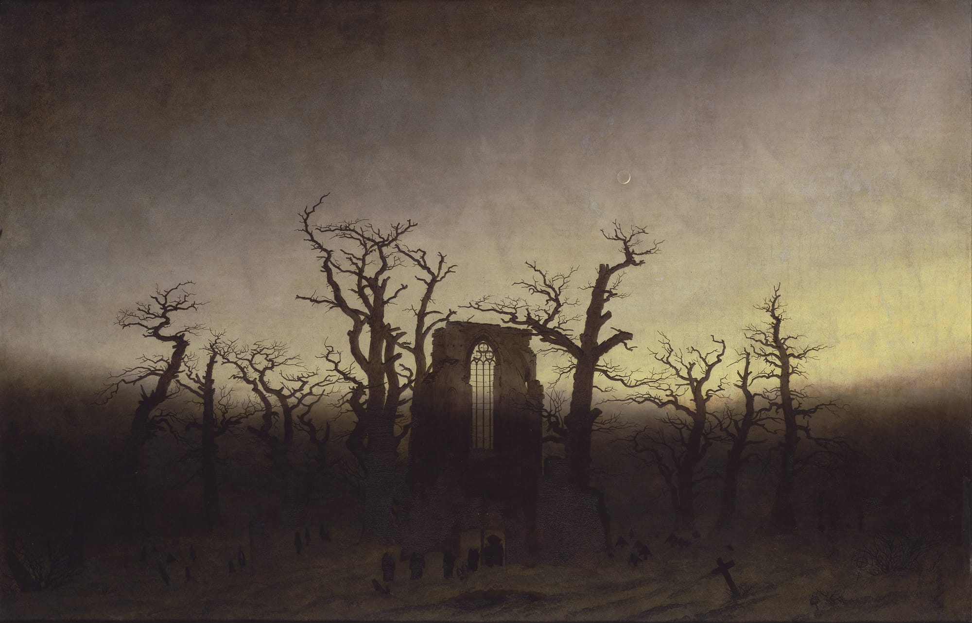 The Abbey in the Oakwood by Caspar David Friedrich symbolizing temporal gestation and structural manifestation delay