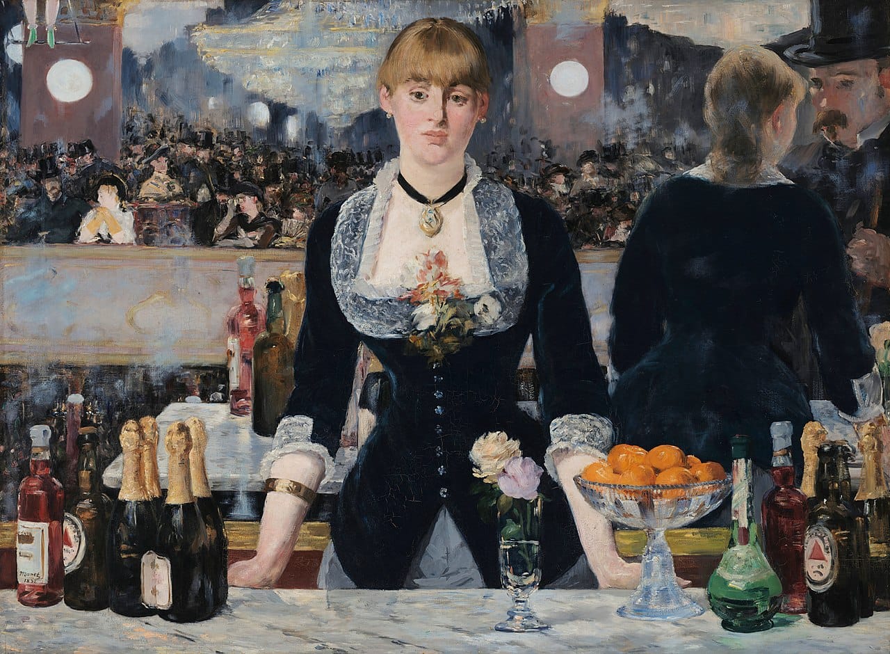A Bar at the Folies-Bergère by Édouard Manet showing emotional detachment within a luxury environment