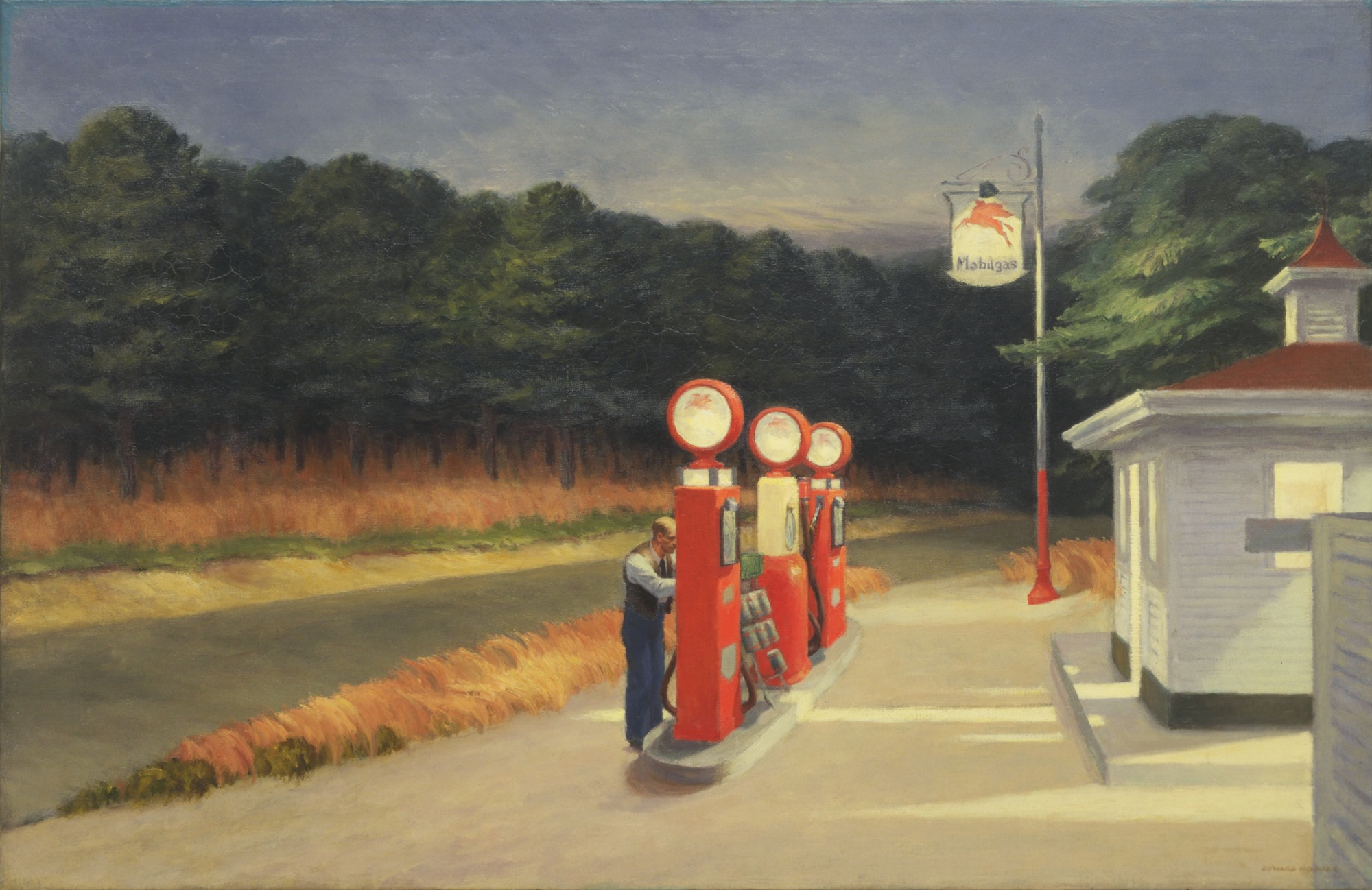 Edward Hopper Gas 1940 painting illustrating subconscious survival fear and psychological isolation on a deserted roadside