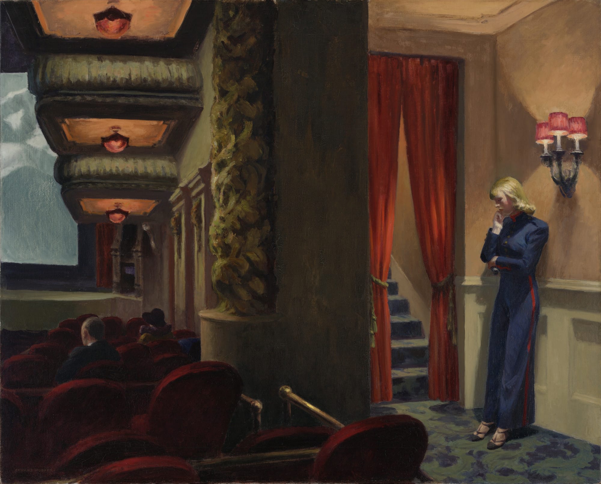 Edward Hopper New York Movie 1939 painting representing subconscious detachment and identity withdrawal in modern life
