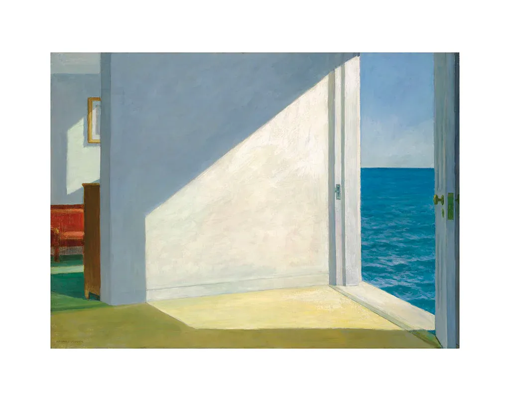 Interior room opening directly to the sea in Edward Hopper’s painting, depicting a quiet threshold between inside and outside