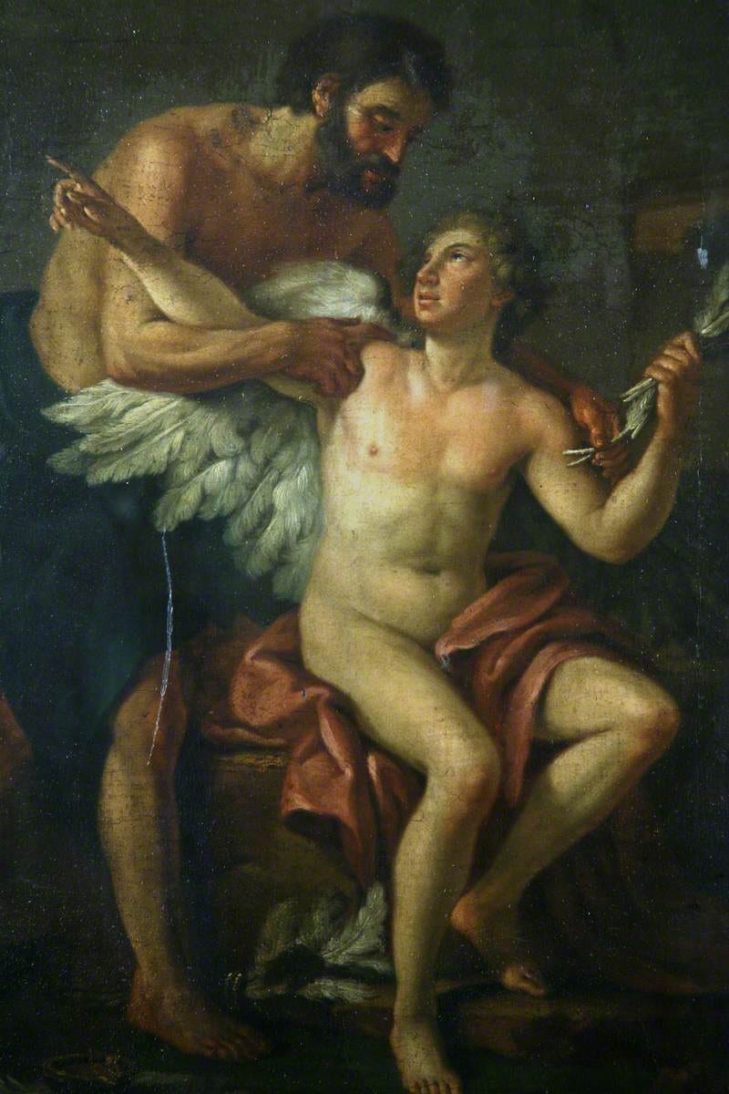 Joseph-Marie Vien’s Daedalus Attaching Icarus’ Wings (c. 1754), showing preparation after identity decides to act