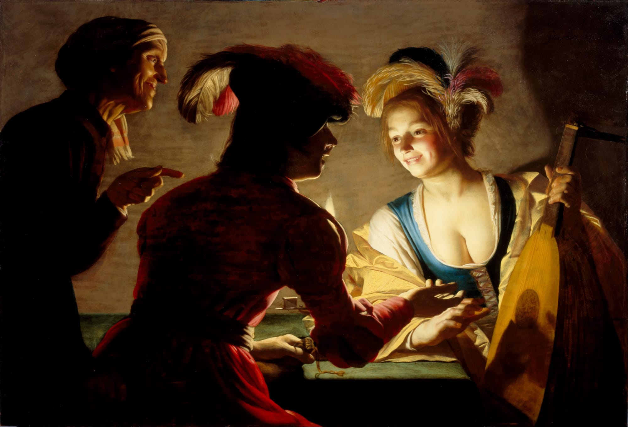 Gerard van Honthorst The Matchmaker De Koppelaarster Dutch Baroque tavern painting symbolizing subconscious financial tension and identity resistance
