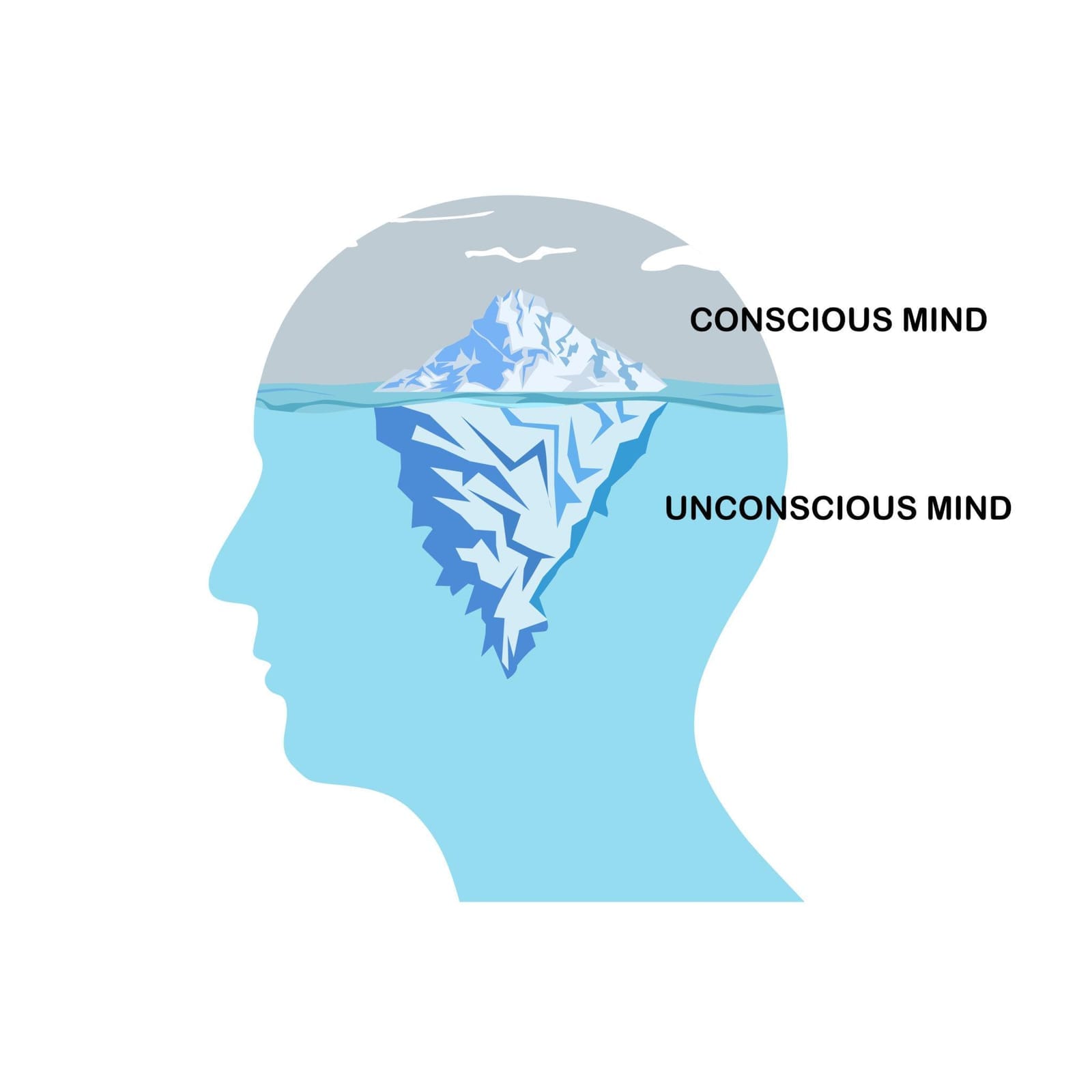subconscious mind iceberg diagram showing conscious vs unconscious mind and how 95 percent of behavior is controlled by subconscious patterns
