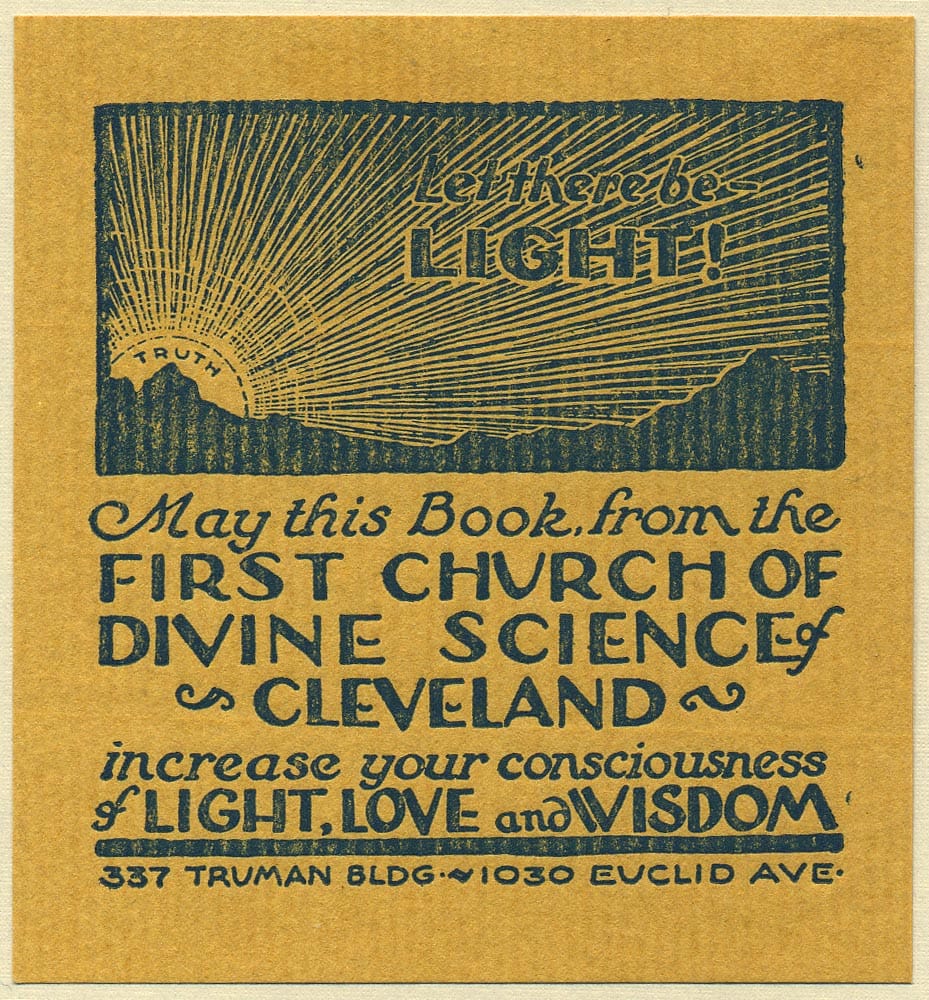 Divine Science bookplate from the First Church of Divine Science reflecting early New Thought teachings on consciousness and spiritual law