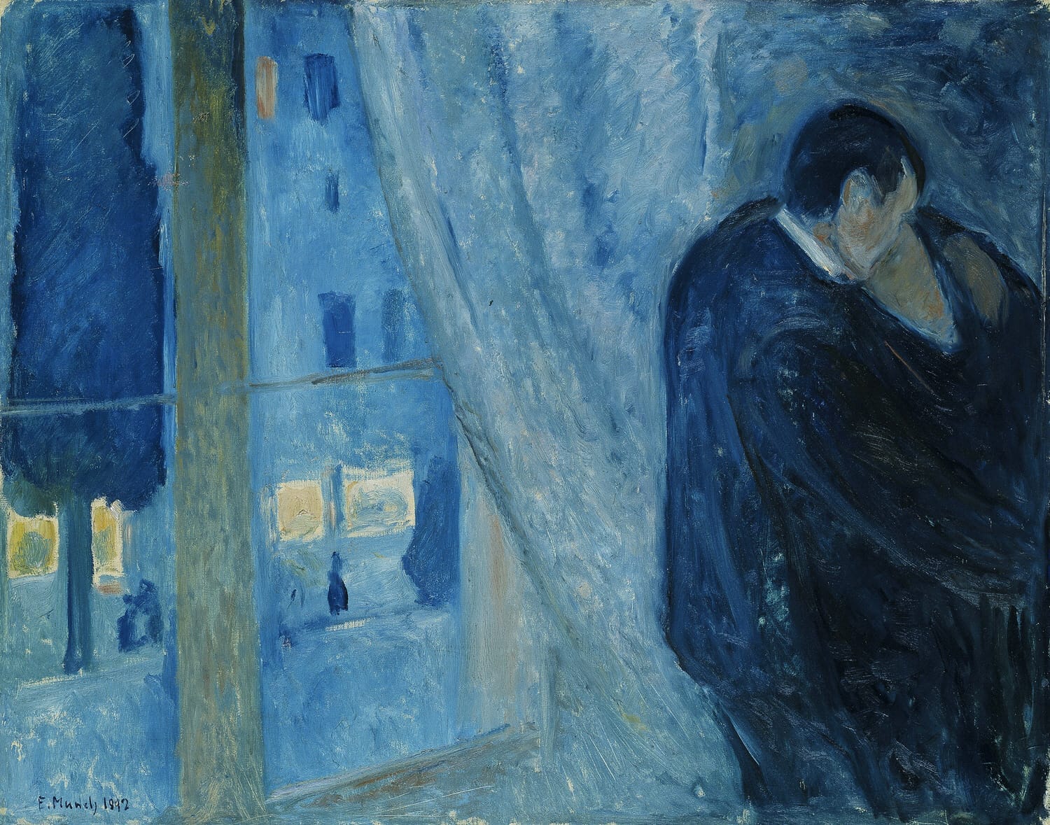 Edvard Munch The Kiss by the Window 1892 symbolism painting depicting emotional intimacy and subconscious love patterns