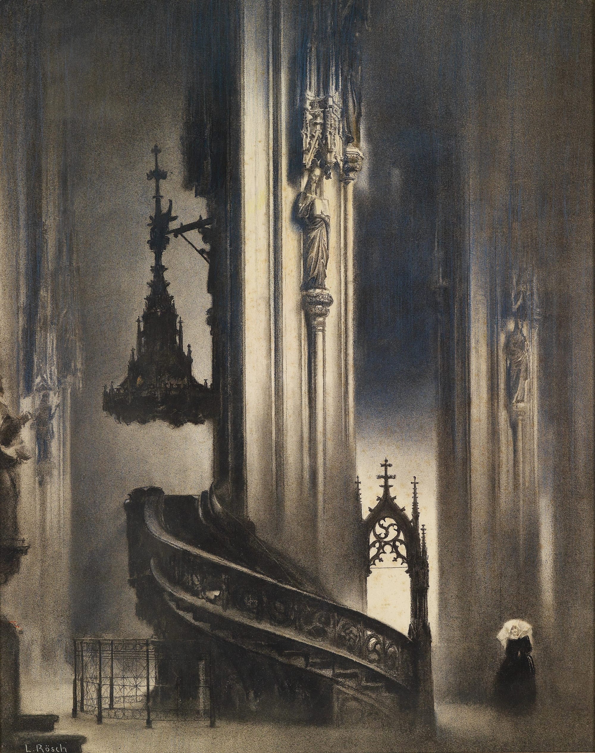Ludwig Rösch Pilgrim Pulpit St Stephens Cathedral 1936 Austrian painting spiritual architecture identity reflection manifestation