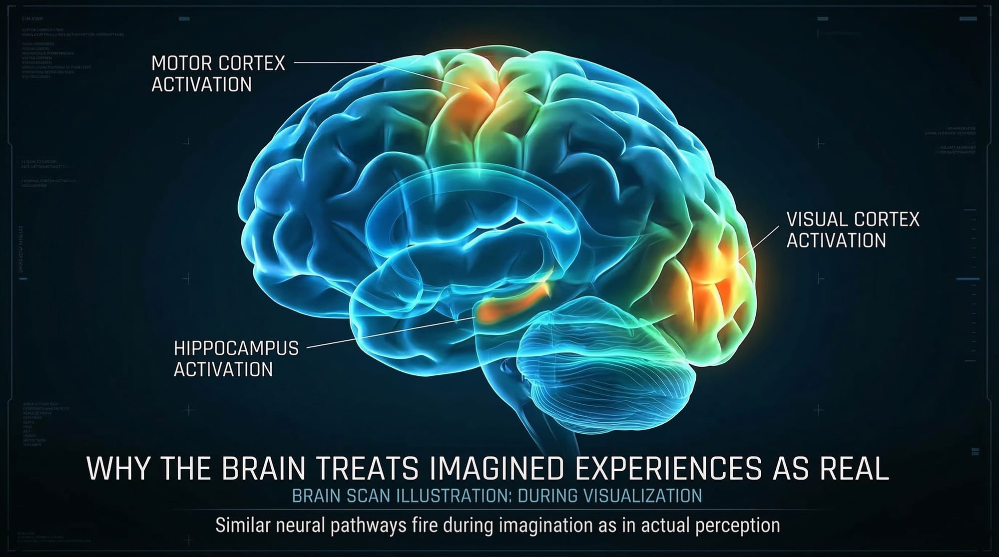 Brain activity during visualization showing activation of motor cortex and visual cortex