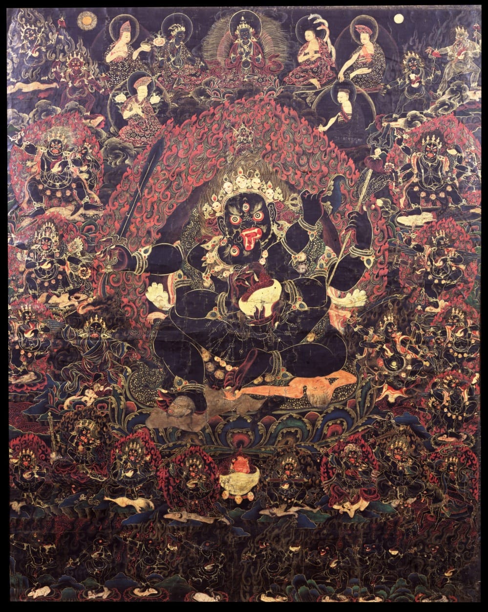 Mahākāla, protector of the Dharma, Central Tibetan Buddhist thangka, Rubin Museum of Art (Accession F1996.14.1). Time responds to decision.