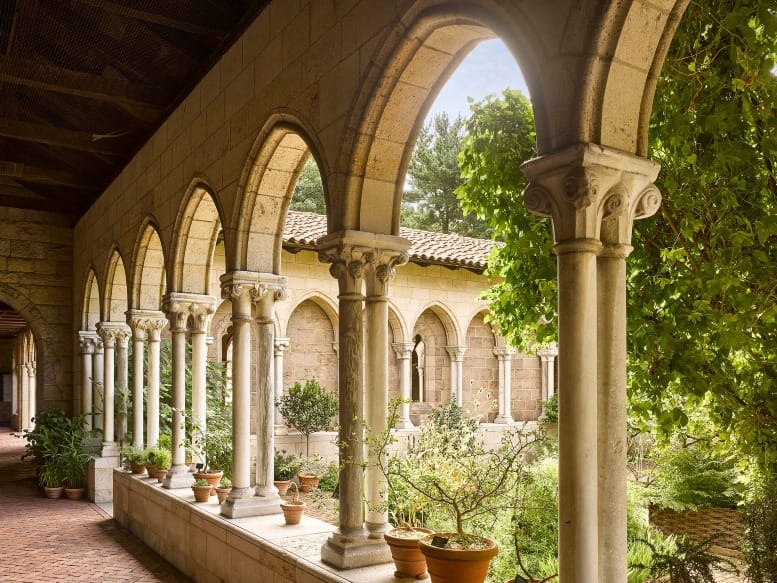 Stone cloister at The Met Cloisters in Fort Tryon Park, New York, designed for silence and reflection