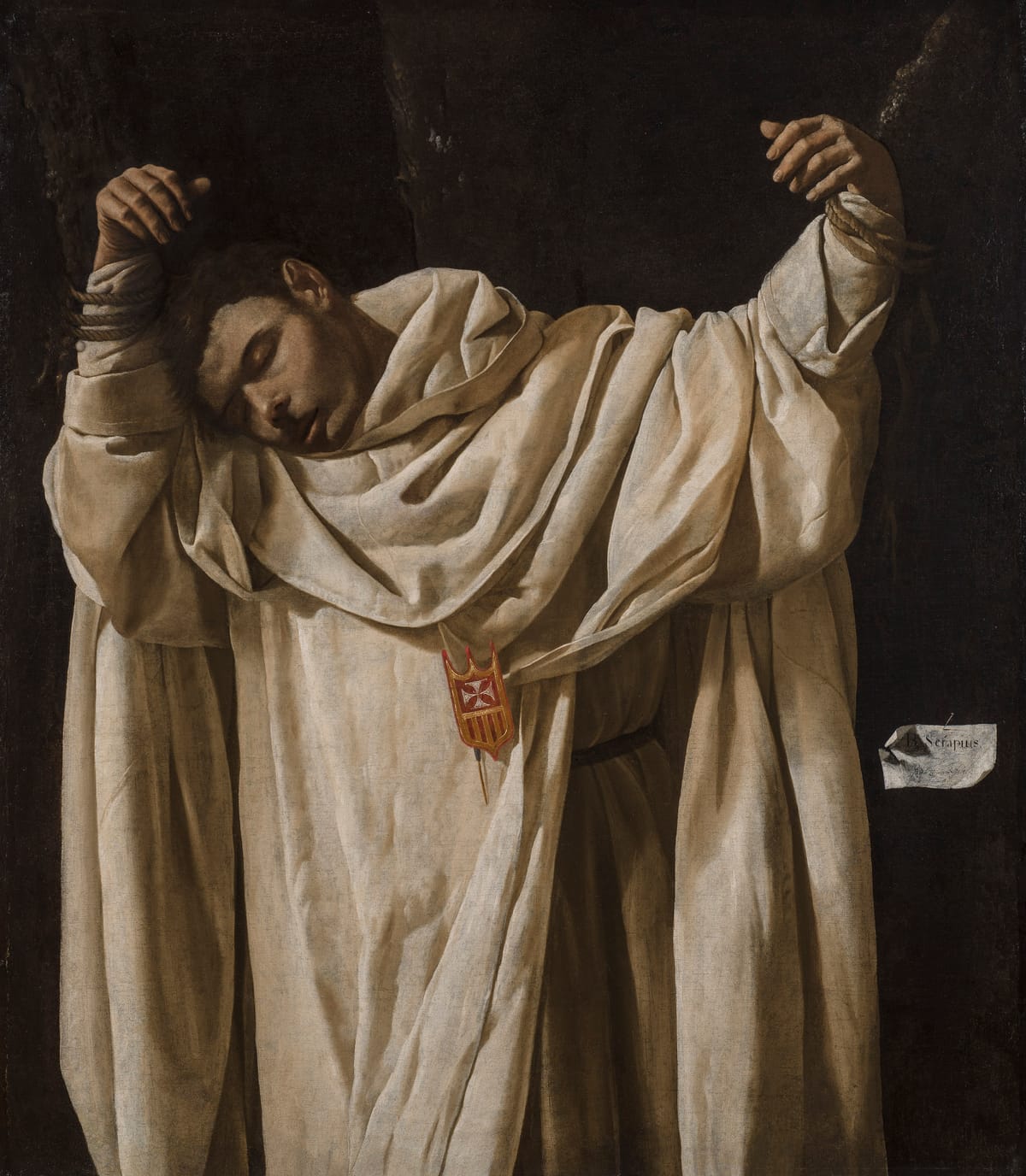 Francisco de Zurbarán’s The Martyrdom of Saint Serapion (1628), depicting a figure in suspended stillness, embodying faith as a settled inner position rather than effort or resistance.