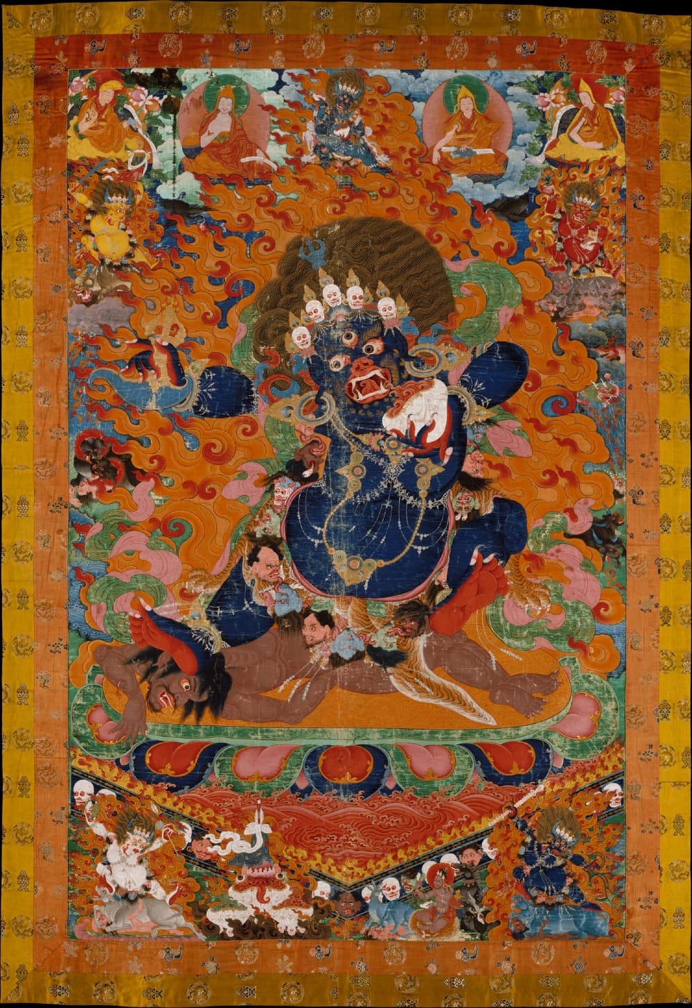 Yamantaka, Destroyer of the God of Death, Tibetan thangka, early 18th century, depicting the wrathful conqueror of Yama.