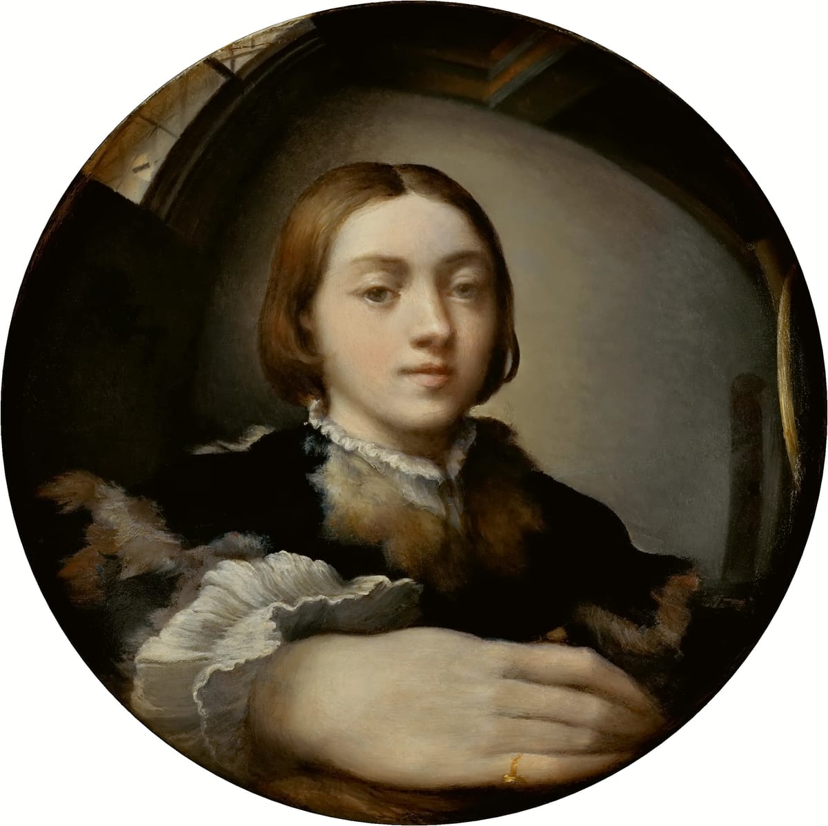 Parmigianino Self-Portrait in a Convex Mirror Renaissance painting symbolizing identity perception and parallel selves reality distortion