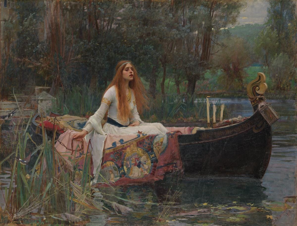 The Lady of Shalott (1888) by John William Waterhouse — Pre-Raphaelite depiction of romantic projection and subconscious love patterns