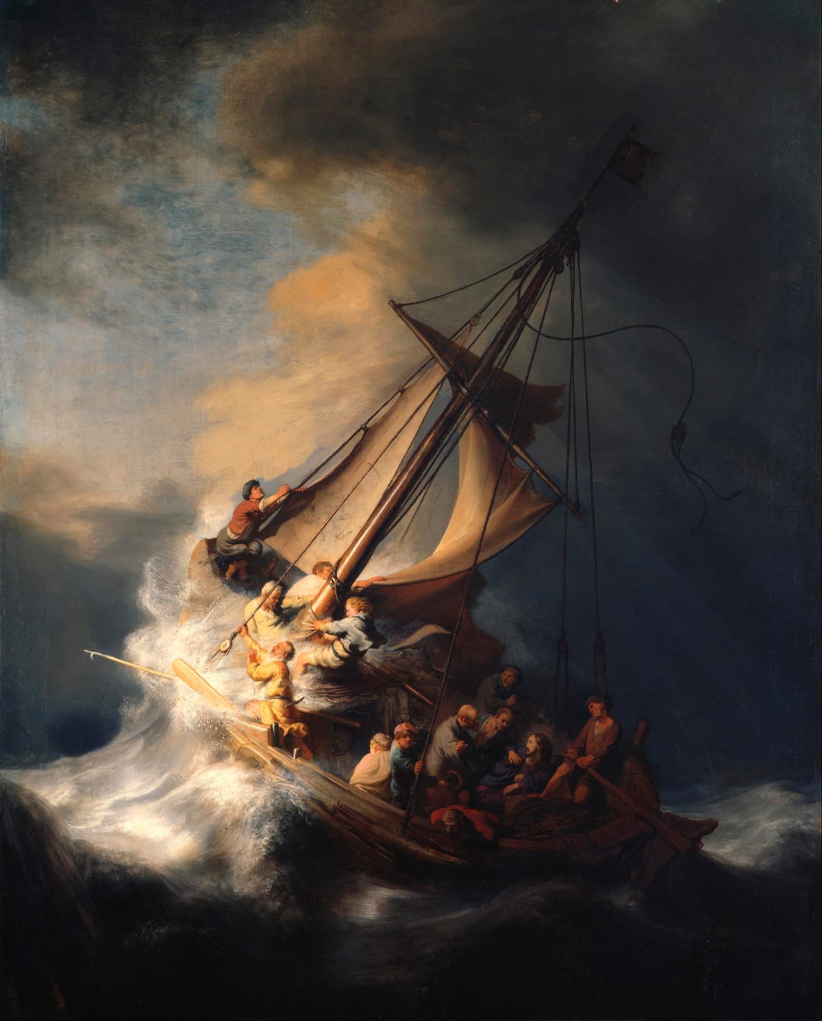 Rembrandt van Rijn The Storm on the Sea of Galilee Baroque storm painting symbolizing subconscious emotional turbulence and identity conflict