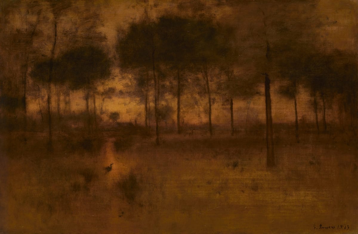 The Home of the Heron by George Inness 1893 tonalism landscape painting representing identity perception and subconscious awareness