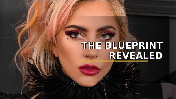 Lady Gaga close-up portrait with bold glitter eye makeup and pink hair — manifestation blog
