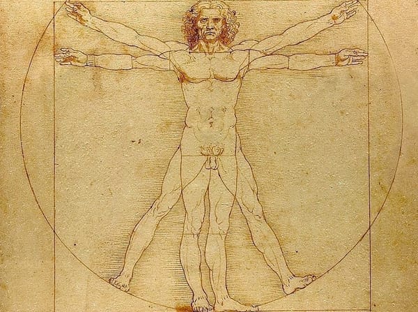 Leonardo da Vinci’s Vitruvian Man illustrating human proportion, identity, and universal coherence.