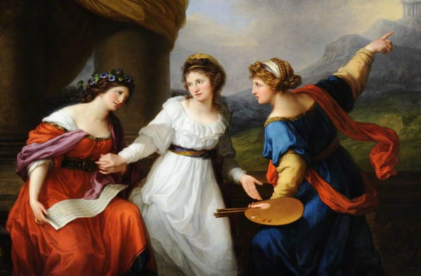 Angelica Kauffman’s Self-Portrait Hesitating Between Painting and Music (1794), depicting the artist choosing identity before mastery