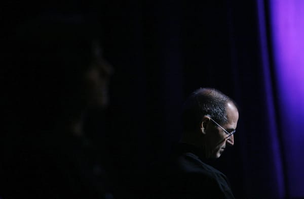 Steve Jobs in contemplative profile reflecting his spiritual influence from Autobiography of a Yogi by Paramahansa Yogananda