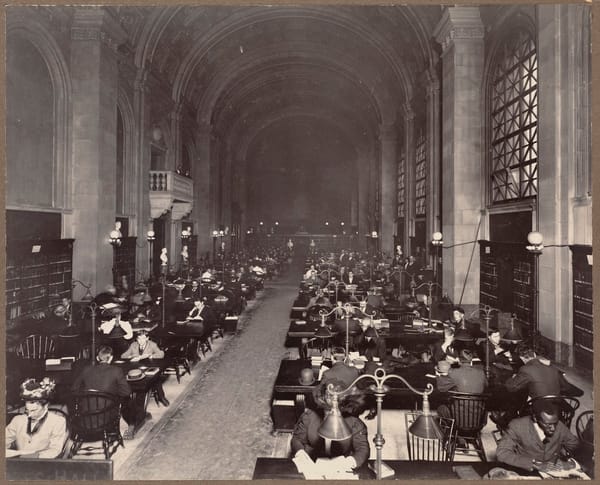 Historic Boston Public Library reading room filled with scholars studying philosophical works, symbolizing the intellectual origins of the Law of Assumption