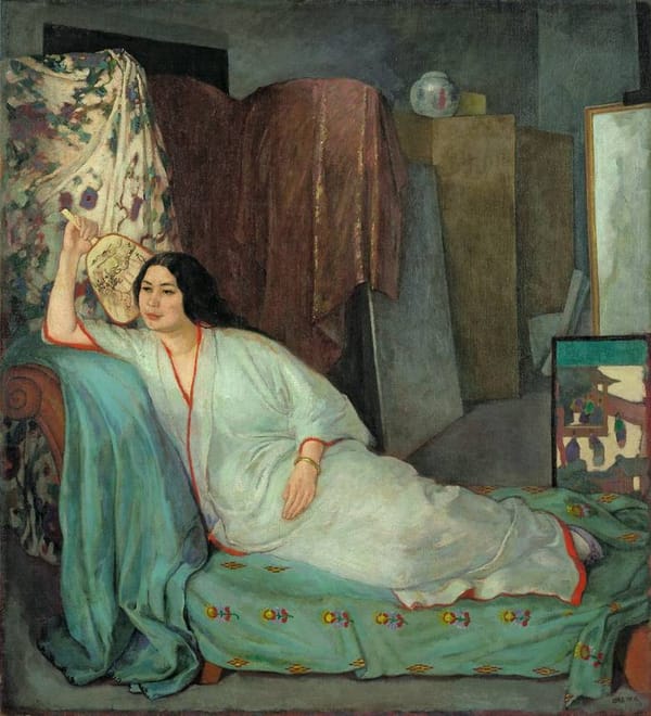 Emil Orlik Frau auf dem Diwan Woman on the Sofa Vienna Secession painting depicting introspective interior scene reflecting memory, identity, and subconscious contemplation