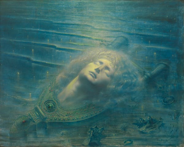 Jean Delville The Death of Orpheus 1893 symbolist painting representing the subconscious mind, nervous system, and manifestation through the body